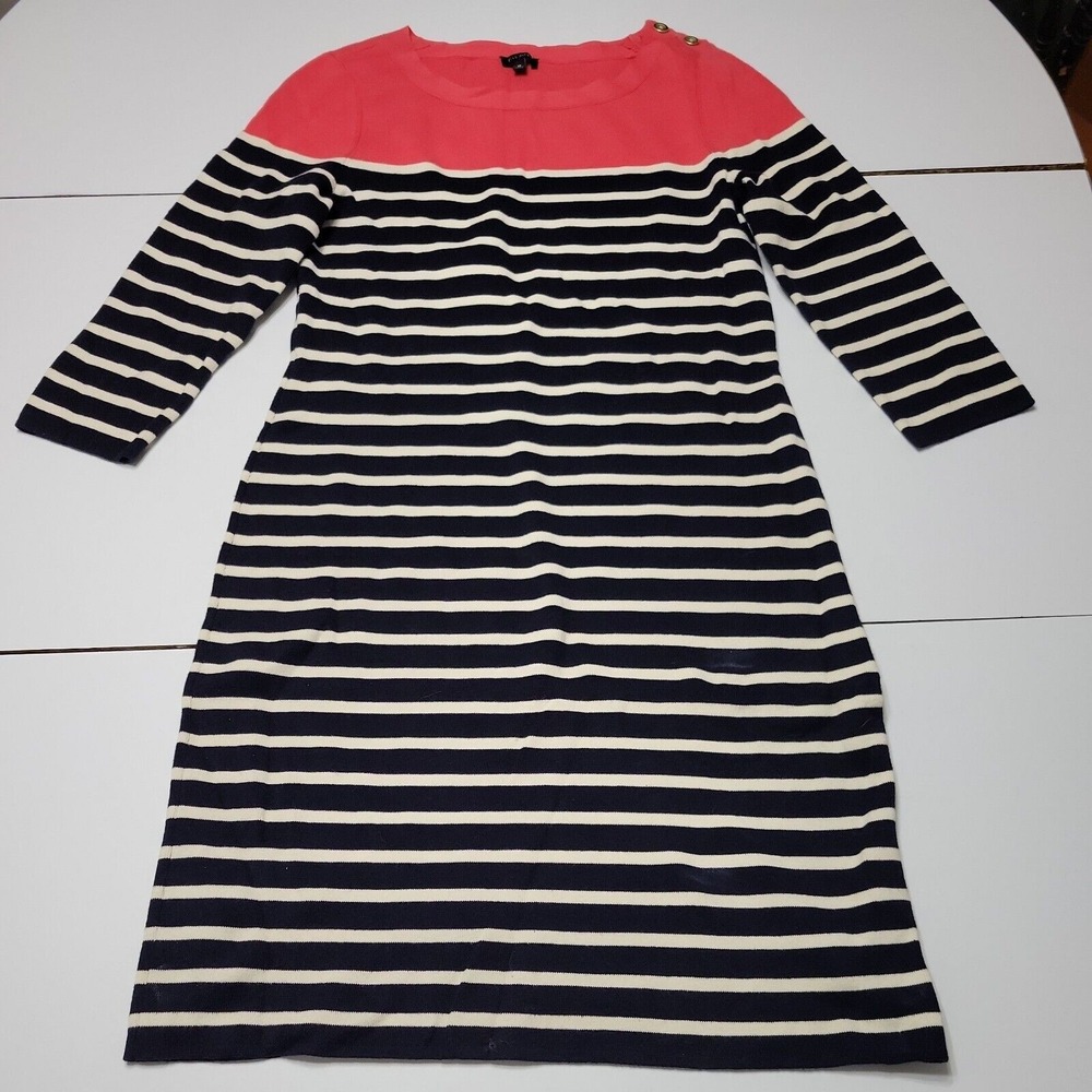 Talbots Womens M Sweater Dress Blue White Stripe Comfort Stretch Knee Length Fit